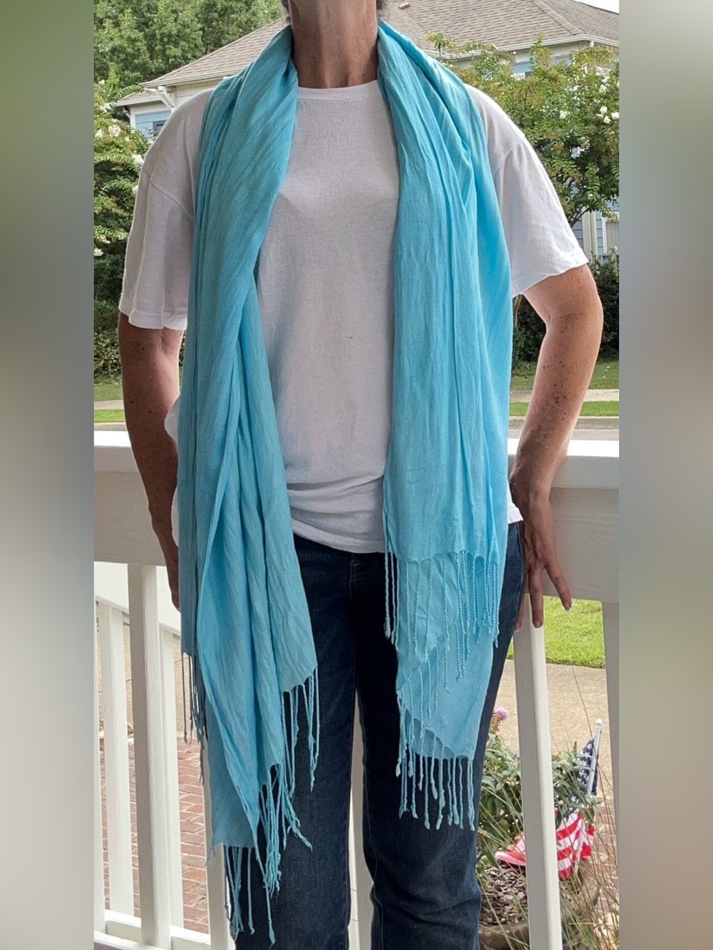 Light Aqua Fringe Scarf | Soft Lightweight Wrap Shawl - Picture 7 of 12